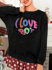  Lounge Top Women's Heart Print Long Sleeve Round Neck Sleepwear Tee