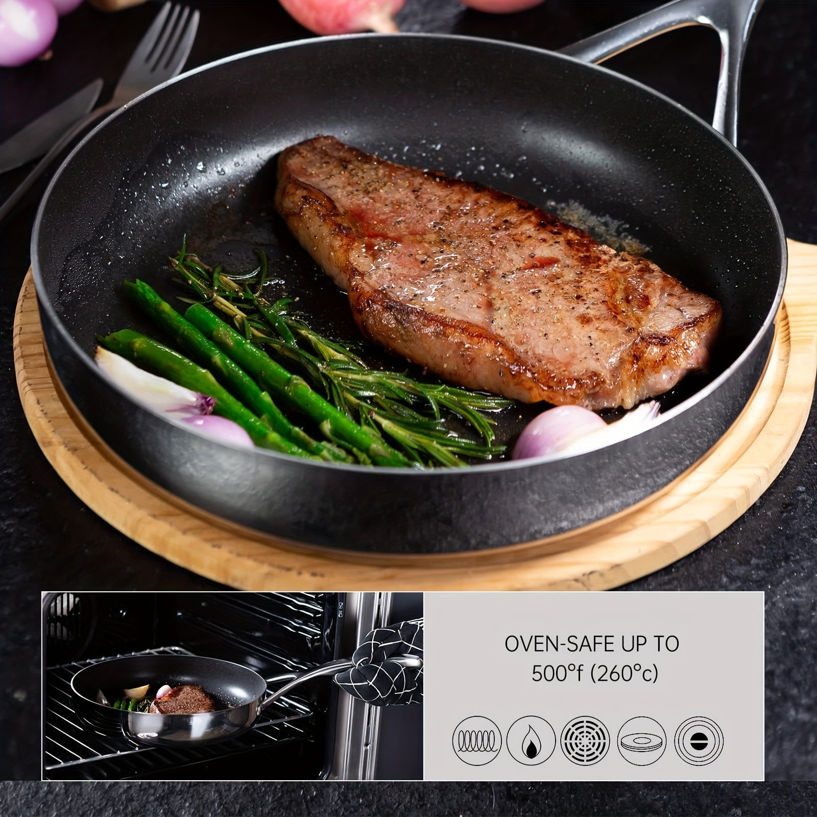Nonstick Frying Pan With Lid 20 25 30 Stainless Steel Skillet PFOA PFOS