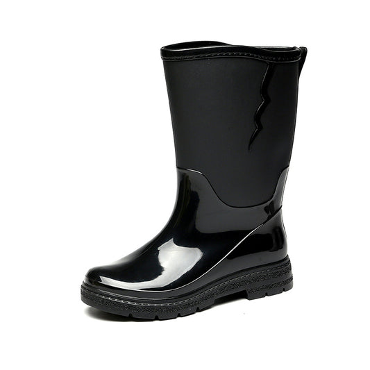 Women's Mid Calf Rain Boots Low Heel Waterproof Slip On Shoes