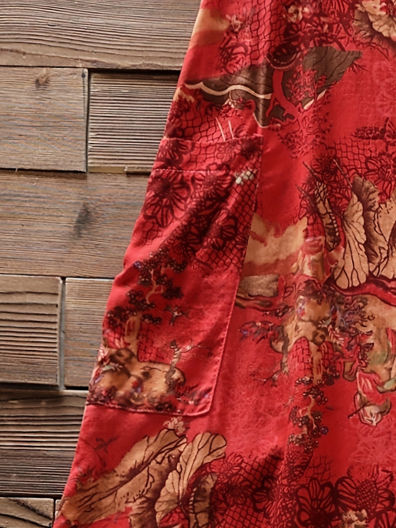 Chinoiserie Print Short Sleeve Dress Plus Size