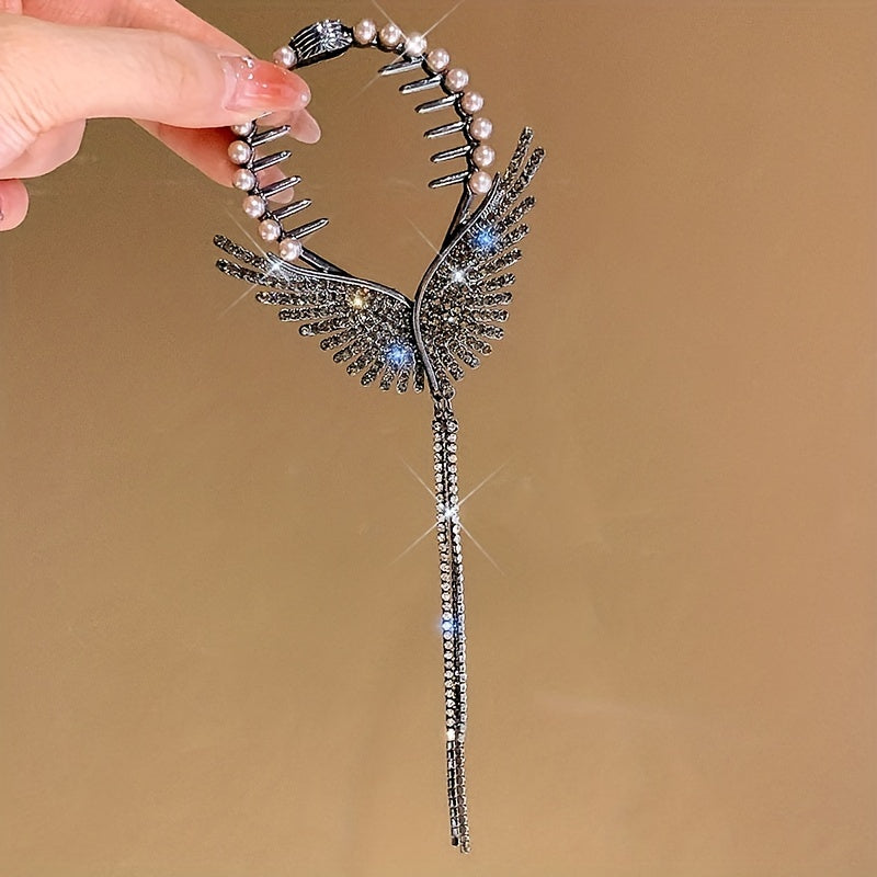 Angel Wings Tassel Rhinestone Hairpin For Women Girls Wedding