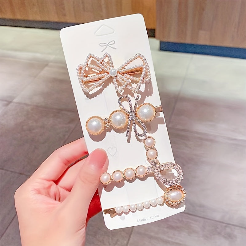 Faux Pearl Bow Hairpin Hollow Bowknot Hair Pin Alloy Hair Clip