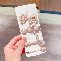 Faux Pearl Bow Hairpin Hollow Bowknot Hair Pin Alloy Hair Clip