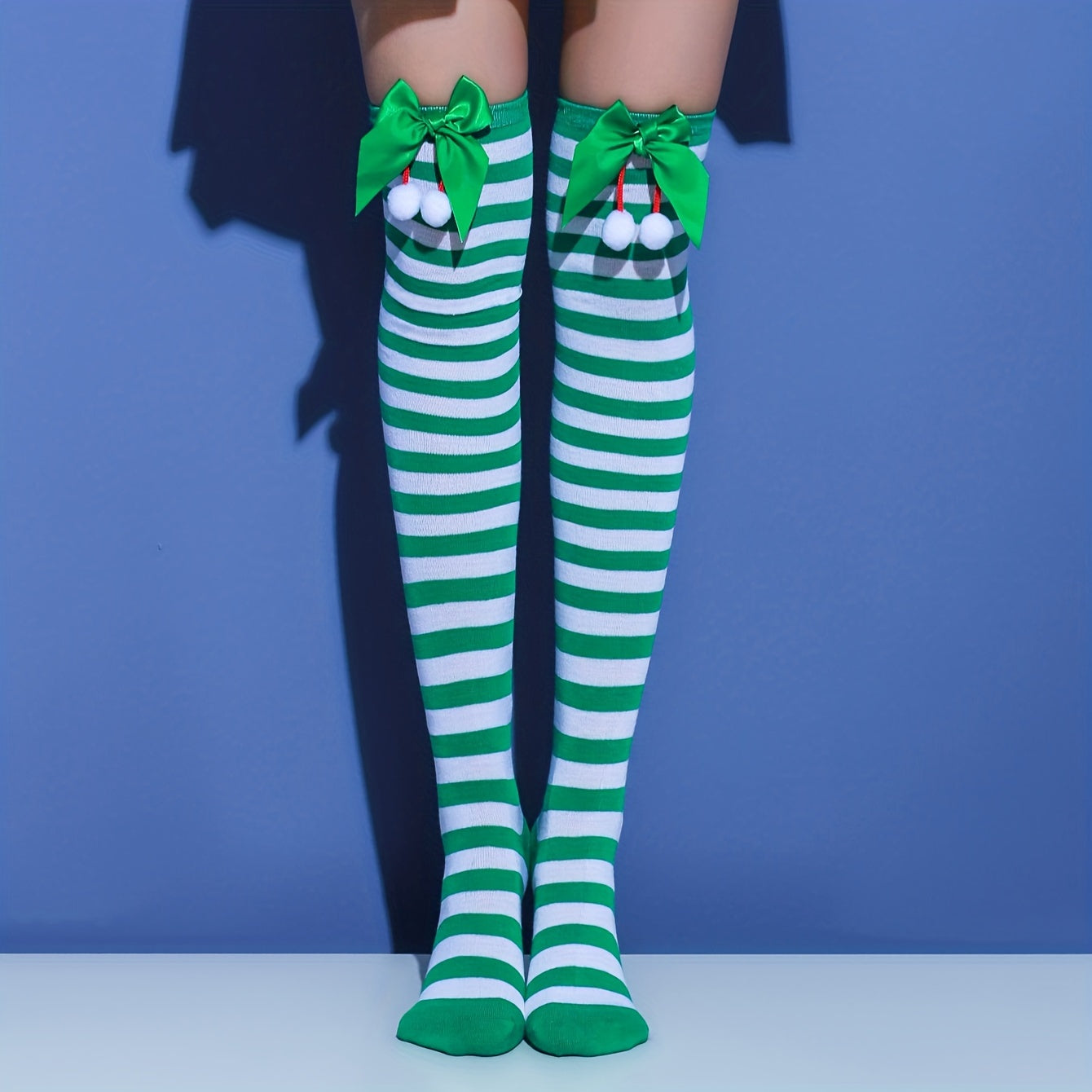 Striped Thigh High Socks Christmas Colorblock Over The Knee Socks