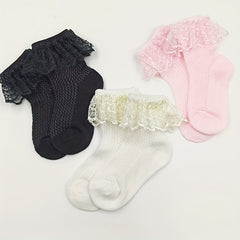 3 Pairs Baby Lace Princess Socks  Newborn Mesh Breathable Socks