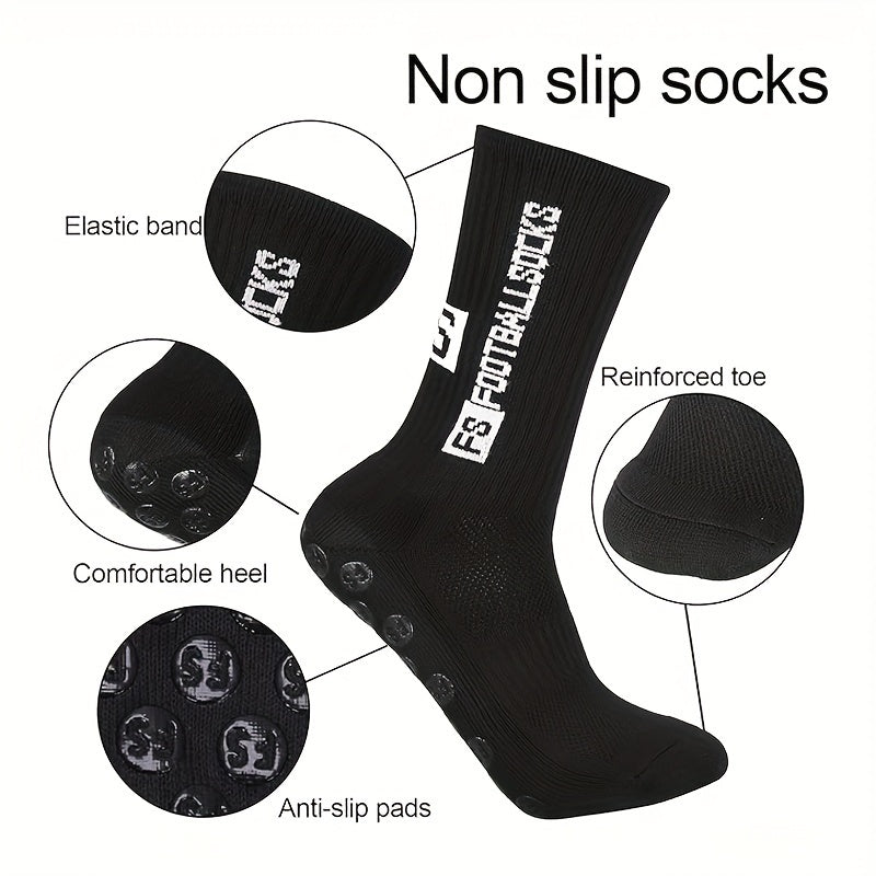 6 Pairs Non-Slip Crew Socks for Soccer Running Hiking