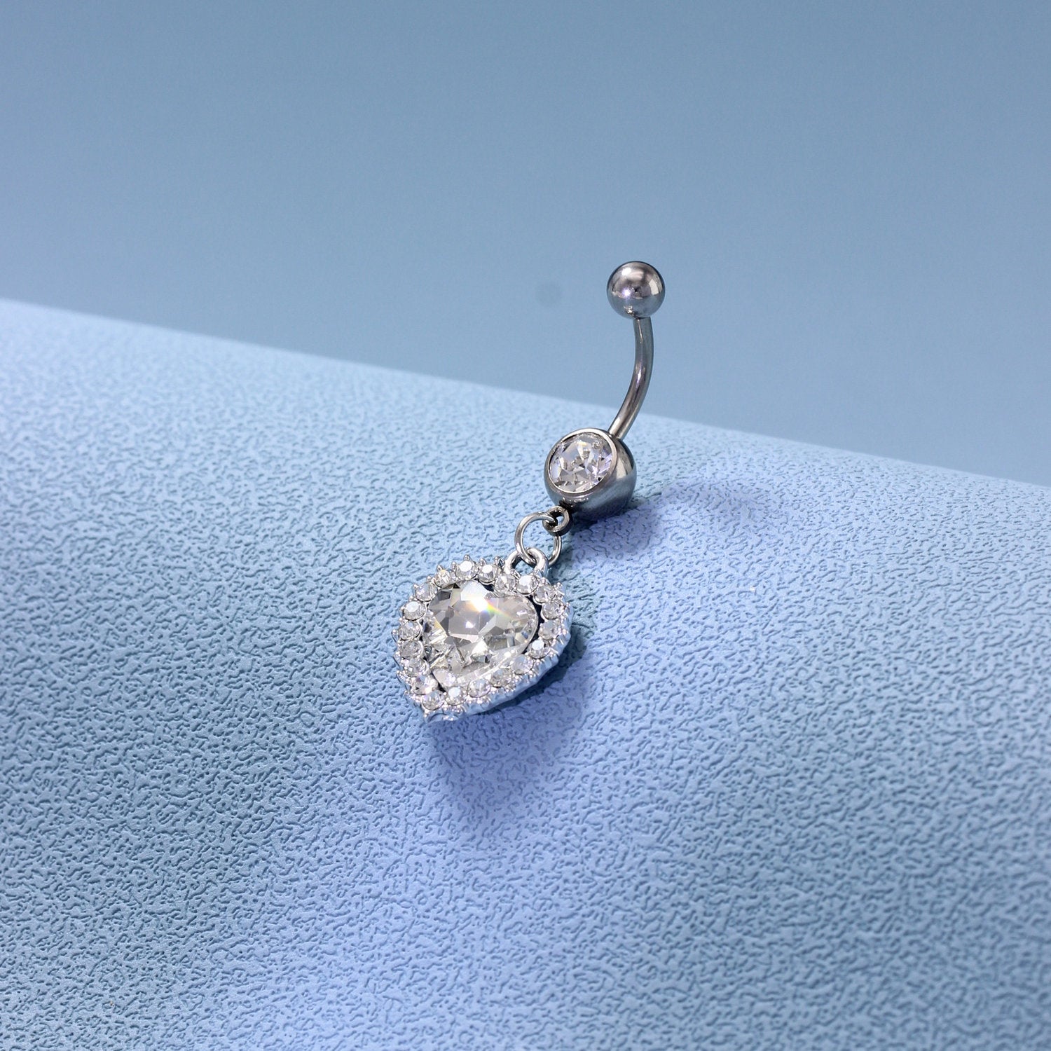 Heart Charm Belly Button Ring Stainless Steel Zircon Body Jewelry