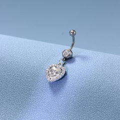 Heart Charm Belly Button Ring Stainless Steel Zircon Body Jewelry