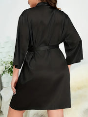  Satin Long Sleeve Bathrobe with Belt