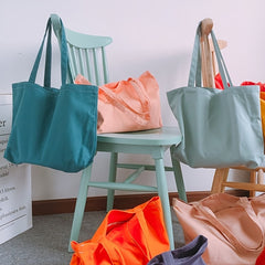 Solid Canvas Tote Bag Casual Shoulder Bag For Work & Shopping