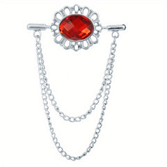 Tassel Oval Gemstone Collar Pin Men's Personality Collar Angle Chain Brooch
