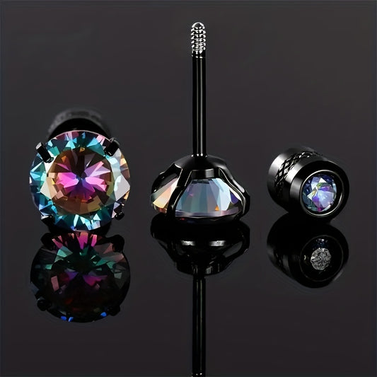 Rainbow Zircon Titanium Steel Stud Earrings Hypoallergenic Spiral Stud Earrings