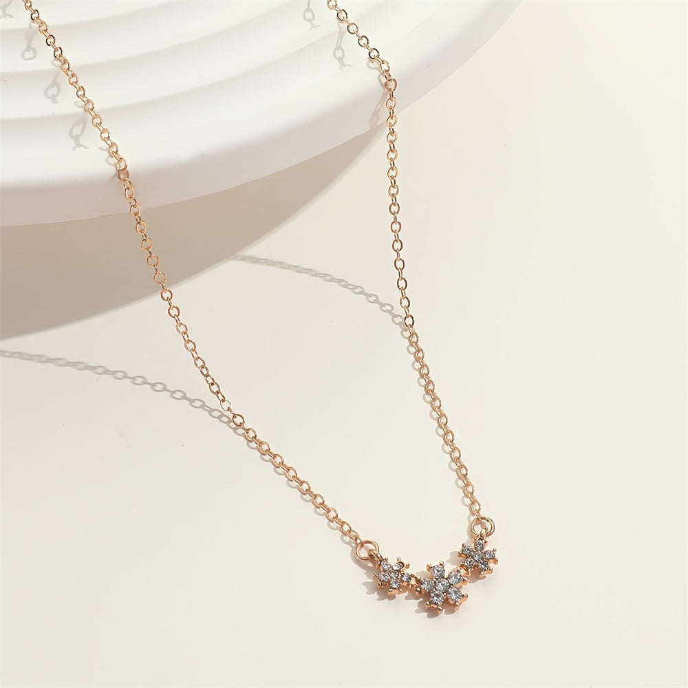 Small Flower Inlaid Rhinestones Necklace for Girls Women