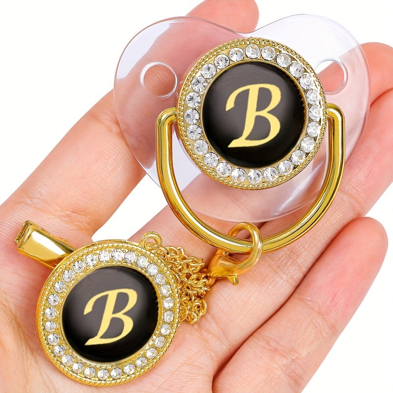 Golden Letters Blingbaby Pacifier BPA with Chain Clip