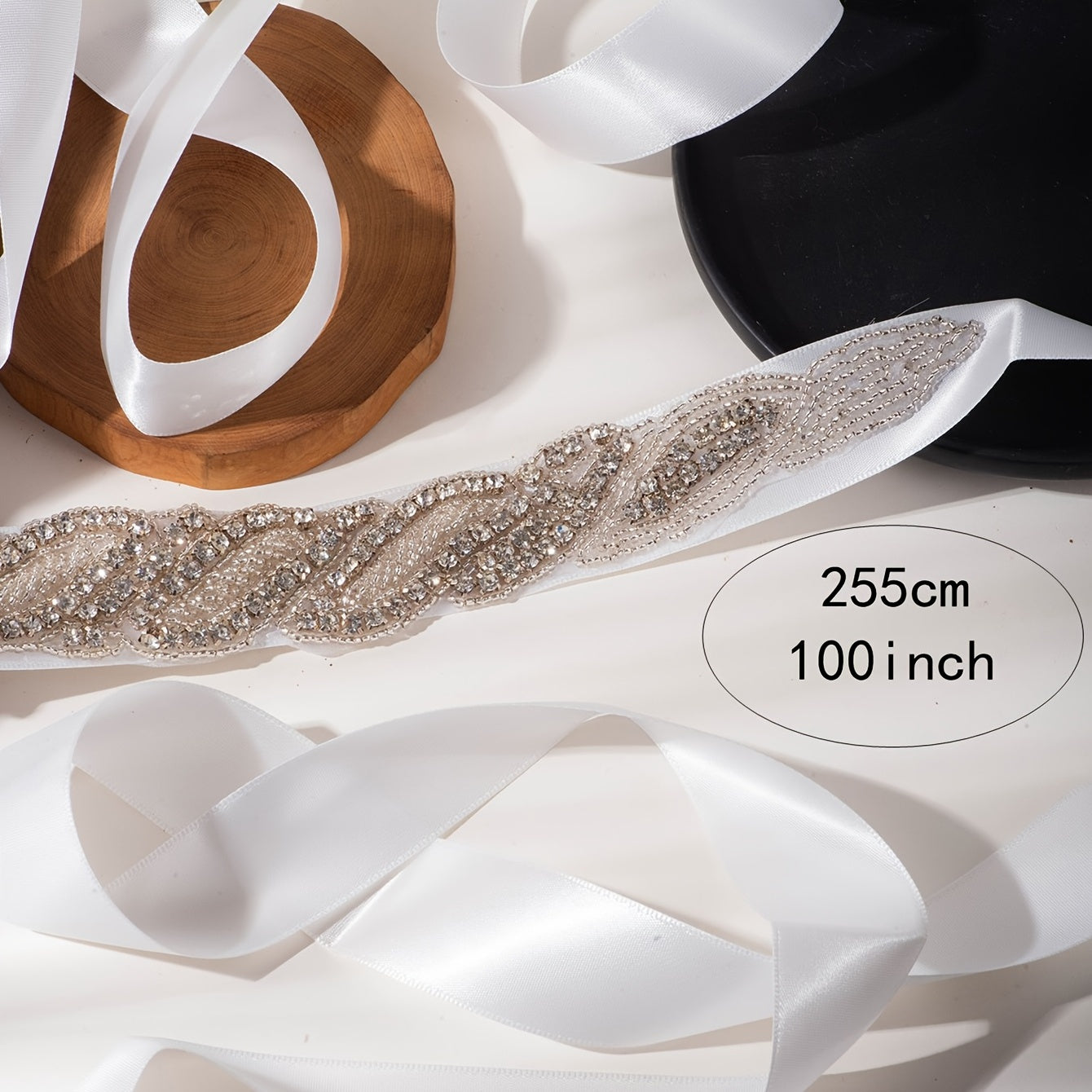 Curved Rhinestone Ribbon Belt for Wedding Bridal