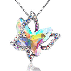 12-Month Birthstone Butterfly Pendant Necklace for Mother's Anniversary Birthday