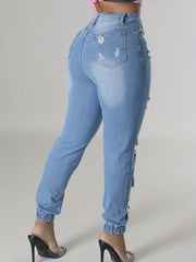 Women's Plus Graffiti Print Ripped High Rise Jogger Jeans