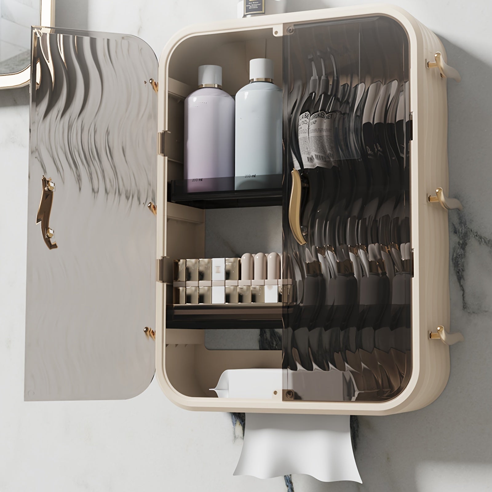 Wall Mount Storage Box & Shelf for Makeup and Condiments
