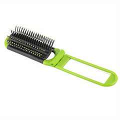 2-in-1 Foldable Hair Brush & Mirror Compact Portable Travel Purse Grooming