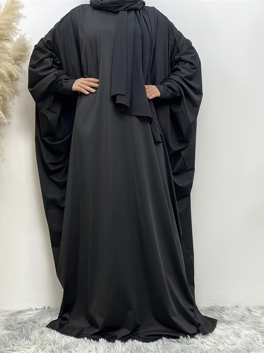  Casual Abaya Dress Women Solid Batwing Sleeve Loose Maxi Dress