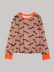  Stripe & Bat Print Pajama Set Long Sleeve Top & Pants