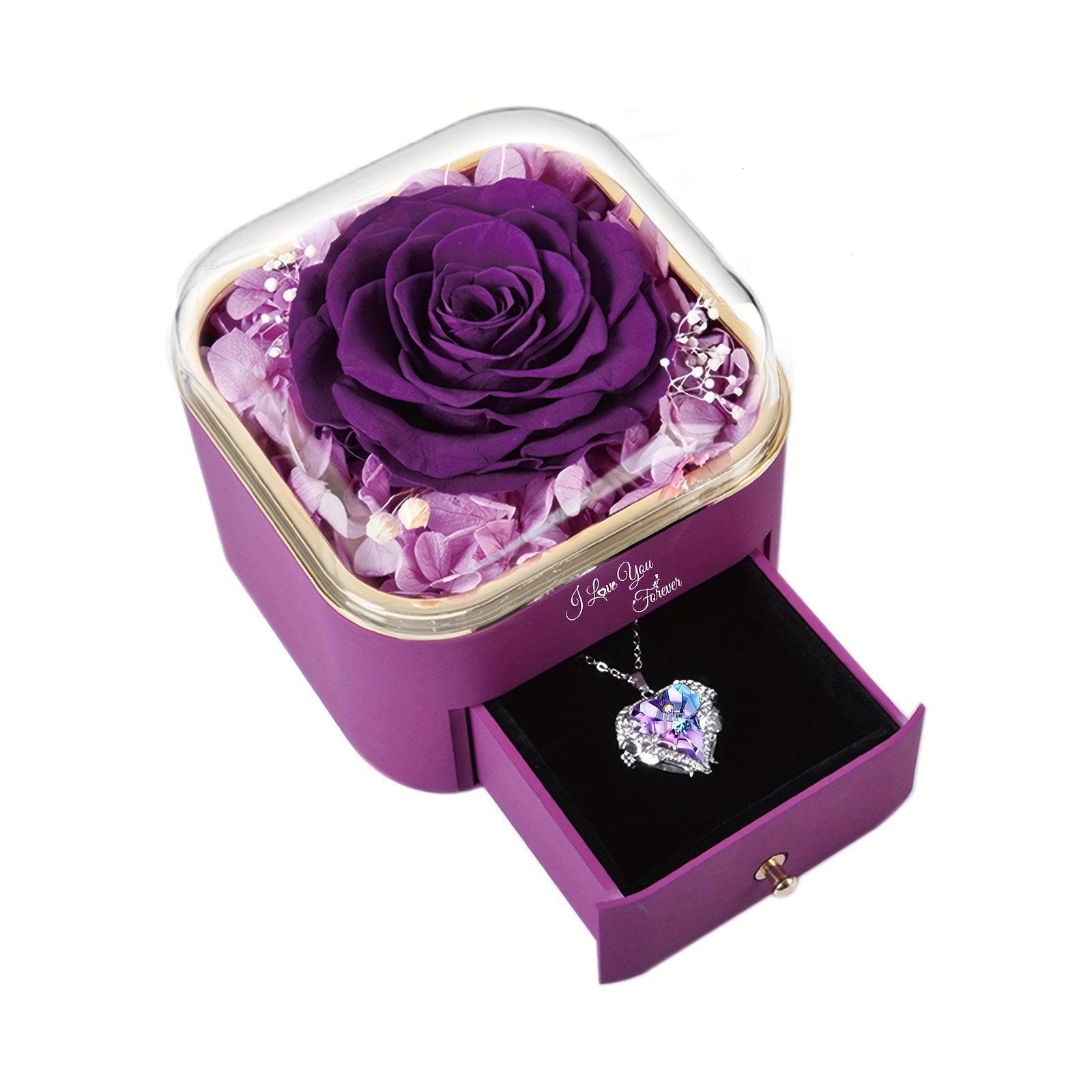 Preserved Rose Ocean Heart Necklace Box Acrylic Eternal Flower Gift