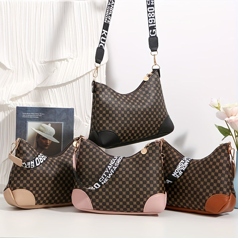 Geometric Pattern Shoulder Bag Zipper Crossbody Portable Storage