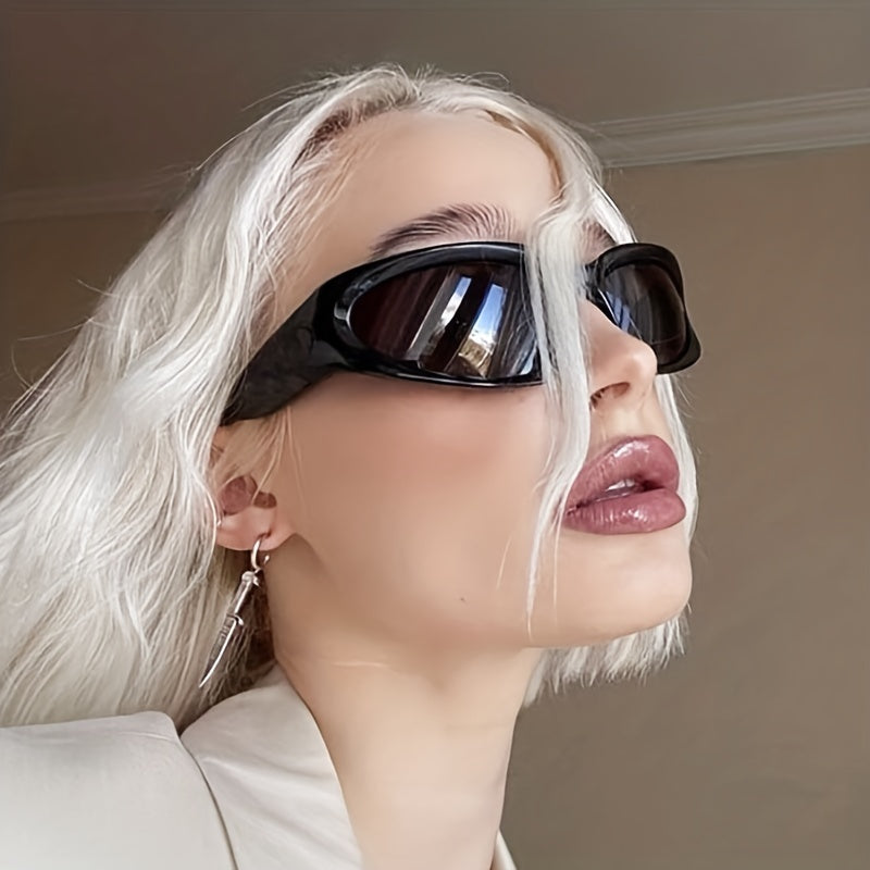 Y2K Wrap Around Sunglasses Cyberpunk Futuristic Mirror Lens Glasses UV400