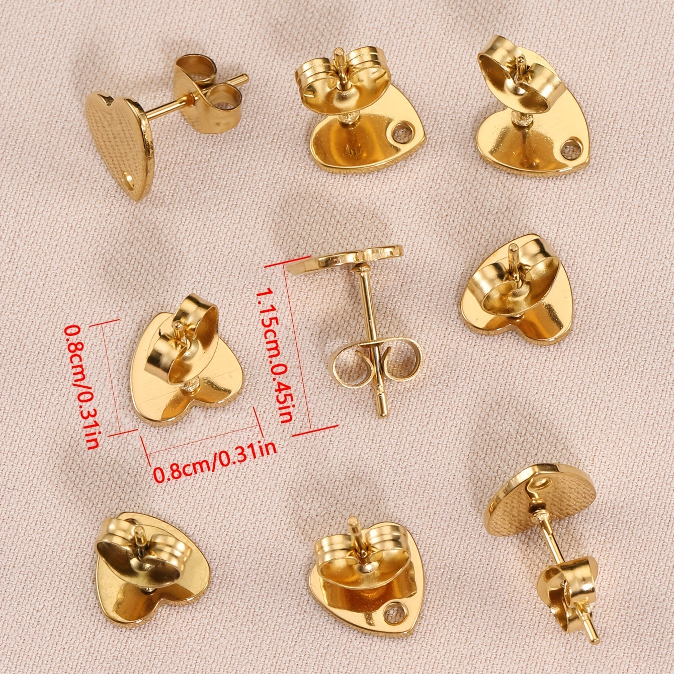 10pcs Golden Love Heart Ear Studs for DIY Earrings Base