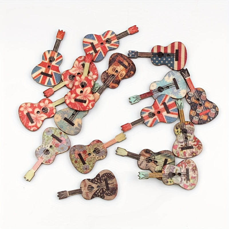 20pcs Mixed Guitar Wooden Sewing Buttons For Clothing Needlework Scrapbooking
