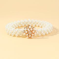 Faux Pearl Belt Elastic Waistband Hollow Out Decoration Belt