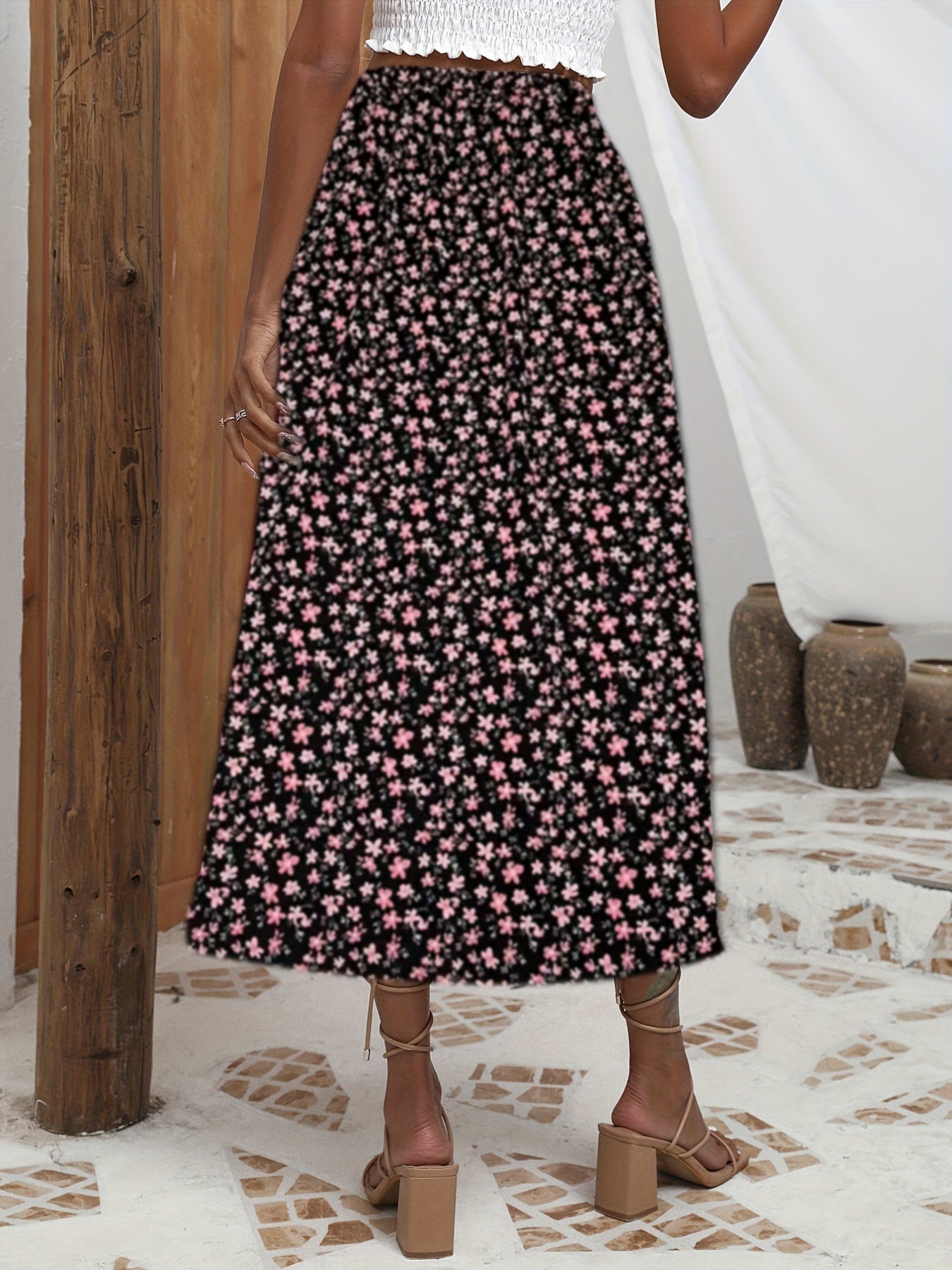 Floral Print A-Line Skirt High Waist Women's Clothing