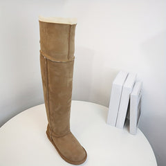 Women's Plush Snow Boots Slip On Leather Button Winter Boots