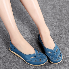 Women's Cross Strap Flat Loafers Hollow Out Slip On Shoes