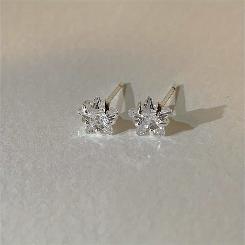 925 Silver Star Zircon Stud Earrings for Women