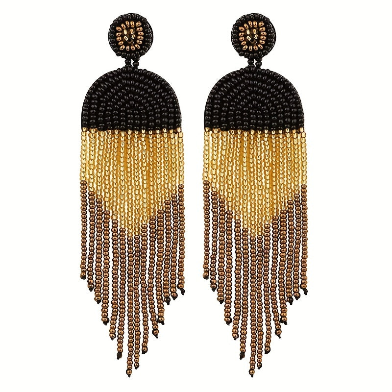 Vintage Boho Block Beads Tassel Earrings for Men Women Kids