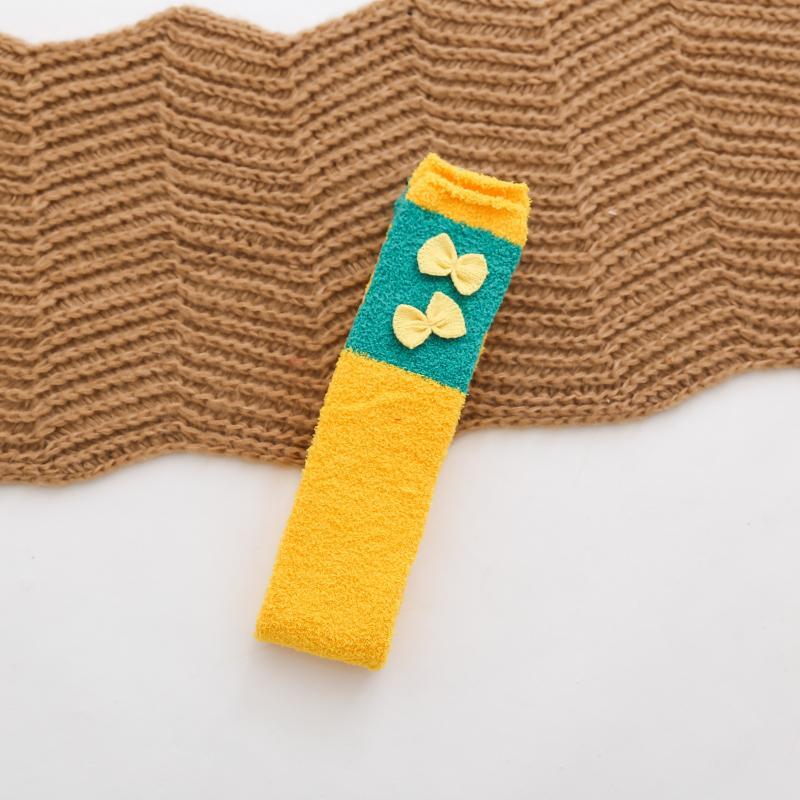 Warm Over The Knee Socks Bowknot Decor Coral Fleece Crew Stockings