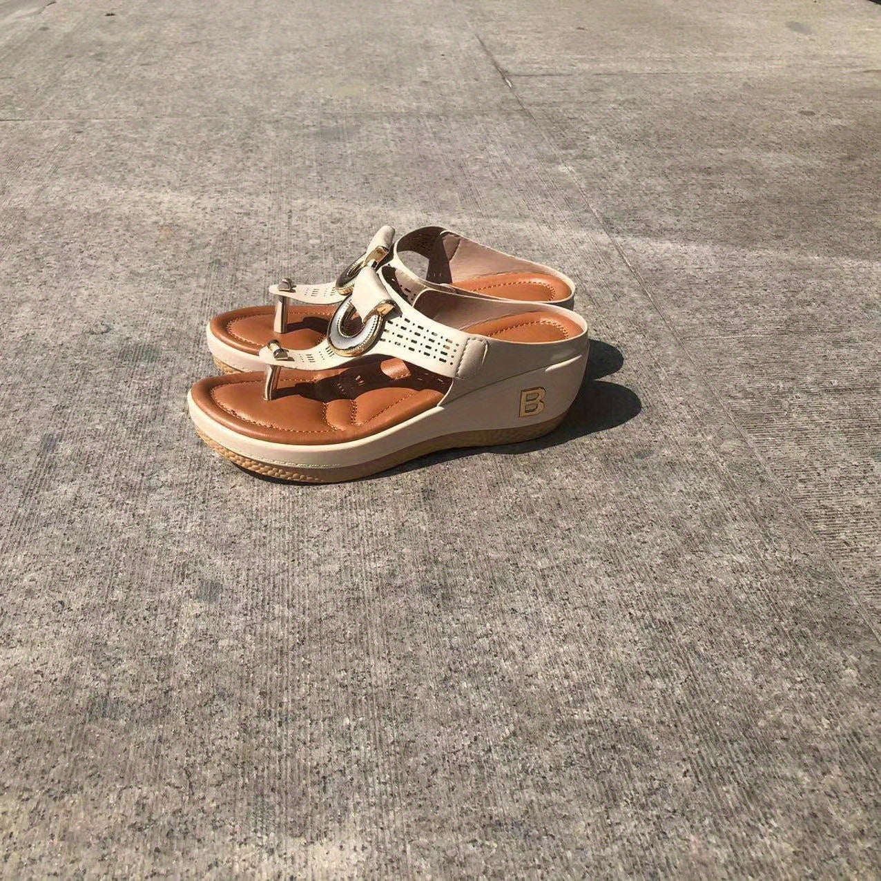 Metal Decor Wedge Slippers Women's Platform Sandals