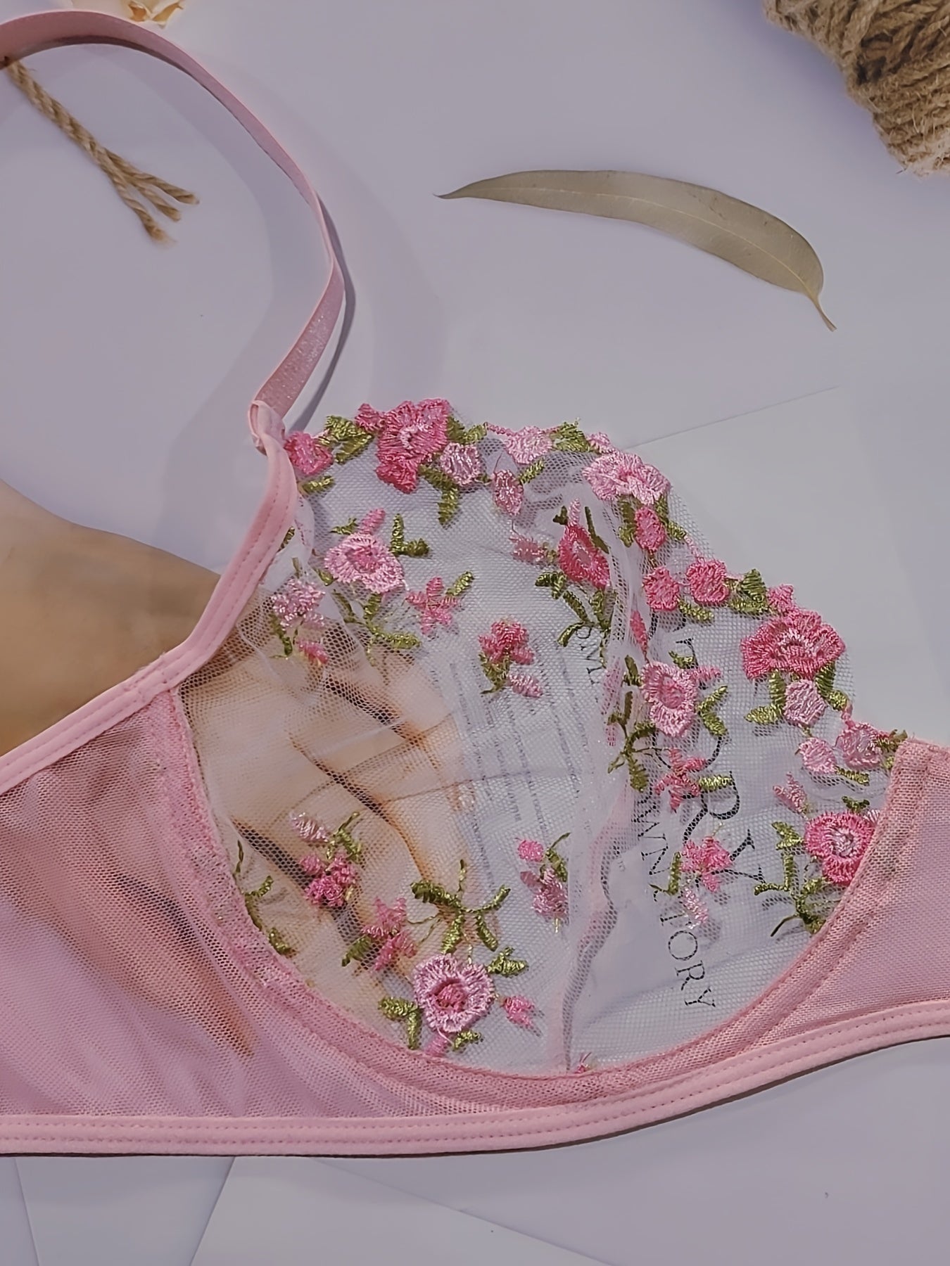  Floral Embroidered Mesh Bra & Panty Lingerie Set