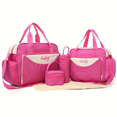 Polka Dot Large Mommy Bag 5pc Set Portable Mother Baby Diaper Bag