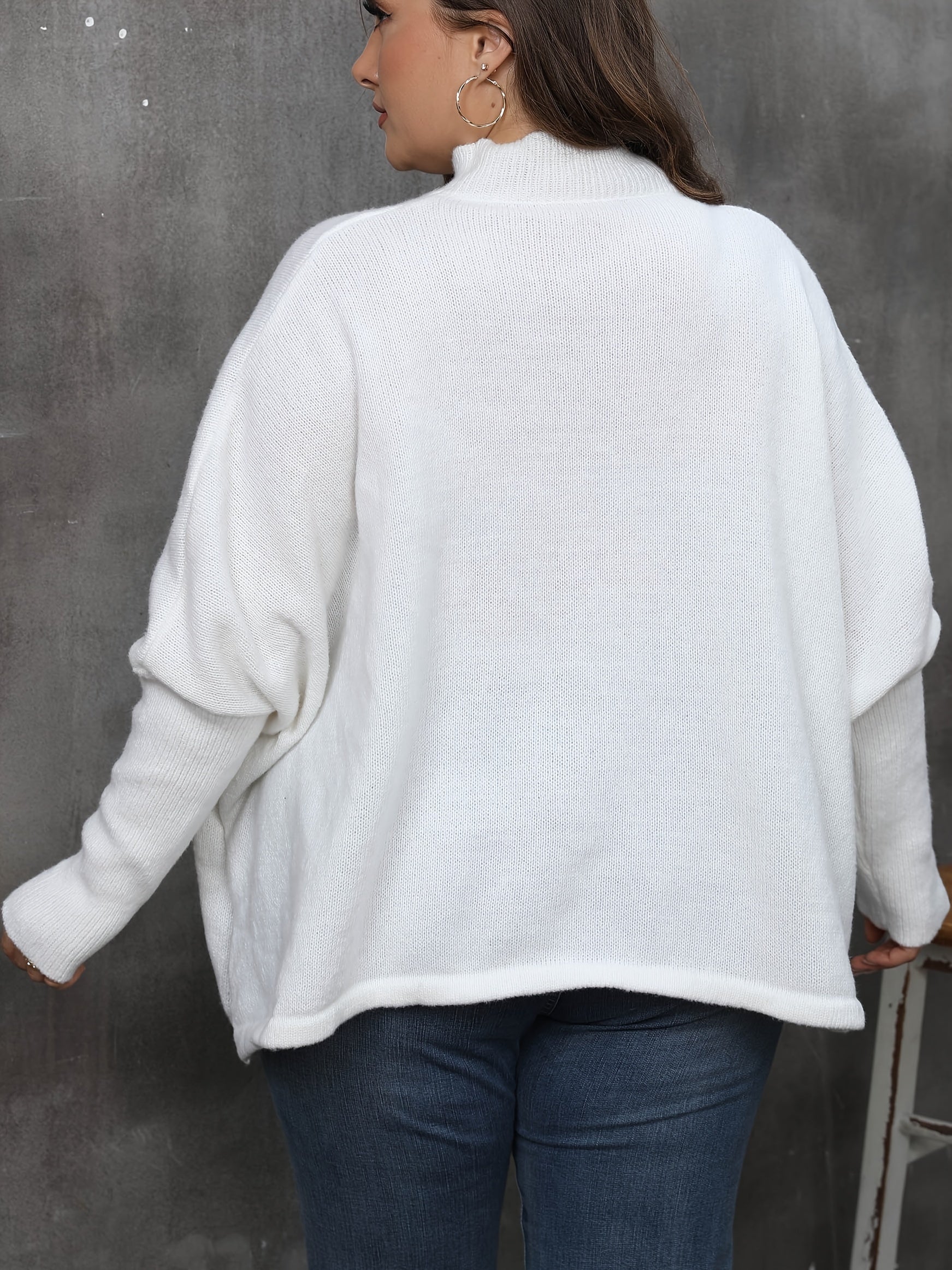  Casual Solid Bat Sleeve Round Neck Sweater