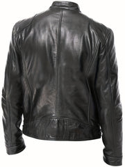 Men's Faux Leather Windbreaker Zipper Stand Collar PU Jacket