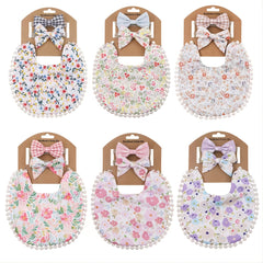 Cute Baby Bib & Headband Set Cotton Linen Double Sided Protection