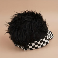 Checkerboard Curly Hair Duck Tongue Cap Natural Full Headgear