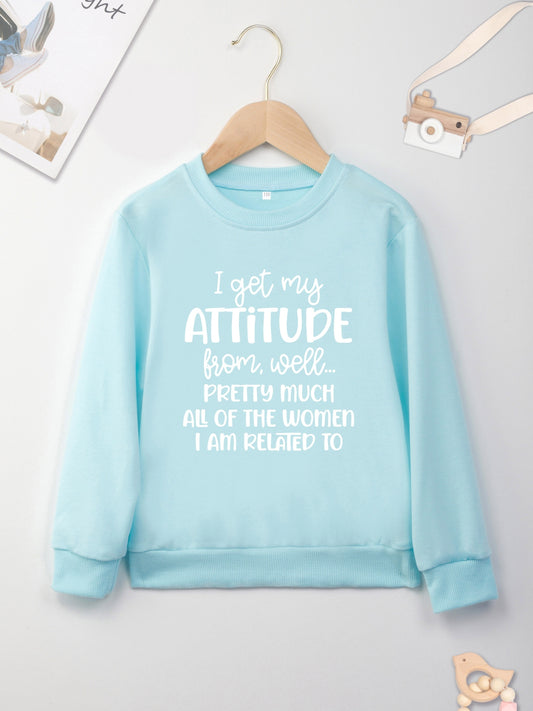 I GOT MY ATTITUDE Letter Print Boys Casual Creative Pullover Sweatshirt