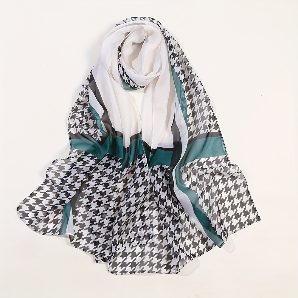 Houndstooth Scarf Chiffon Shawl Casual Sunscreen Head Wrap