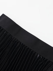 Pleated Maxi Skirt High Waist Casual Solid Color
