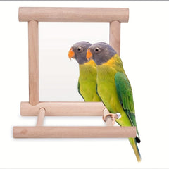 Bird Toys Parrot Parakeet Conure Cage Accessories Wooden Mirror Toy