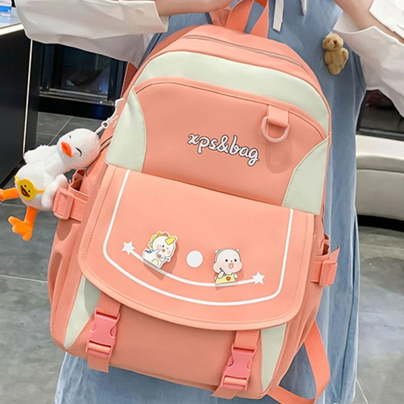 4pcs Cartoon Nylon School Backpacks Travel Daypacks Shoulder Bags Pencil Case