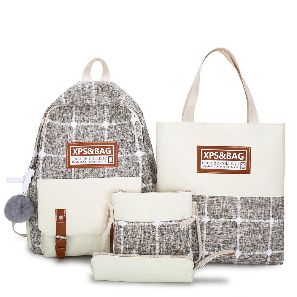 Women Backpack Plaid Pattern Shoulder Bag for Street Travel